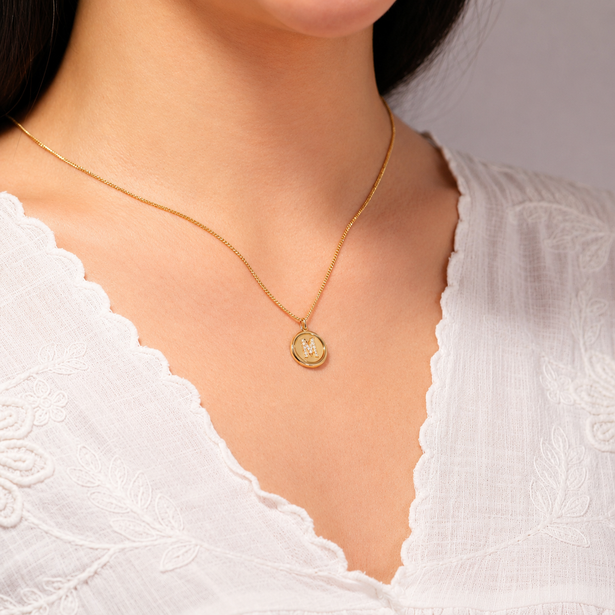 F Initial Lab Grown Diamond Pendant Necklace in 14K or 18K Gold / Gold Vermeil