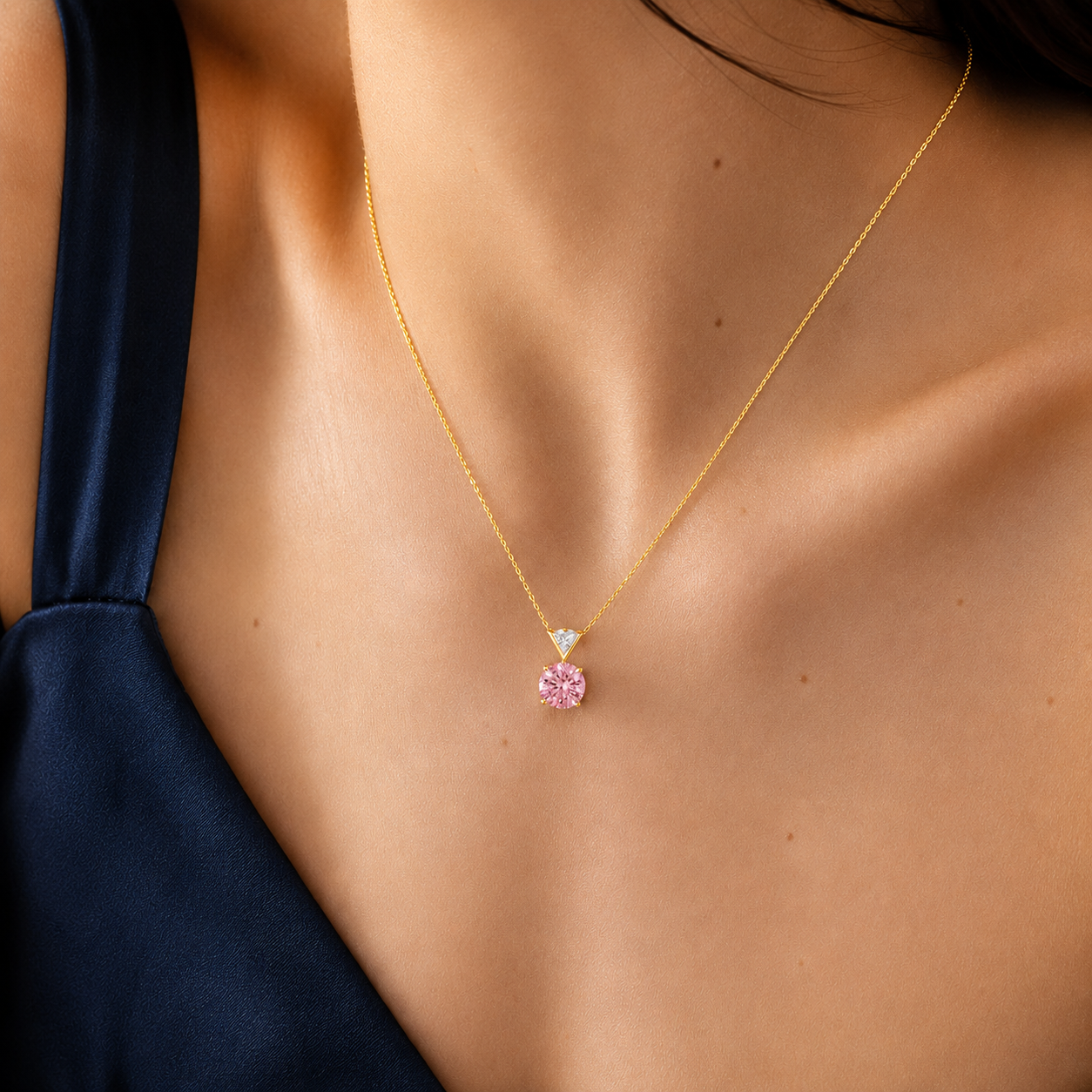 Pink Lab Grown Diamond Solitaire Pendant Necklace – IGI Certified – 18K Gold