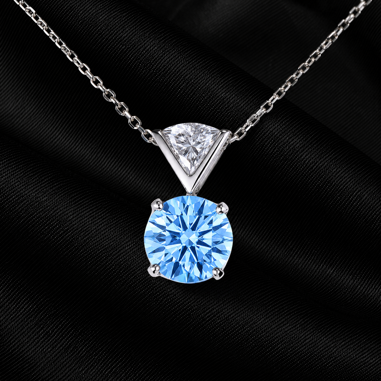 Blue Lab Grown Diamond Solitaire Pendant Necklace – IGI Certified – 18K Gold