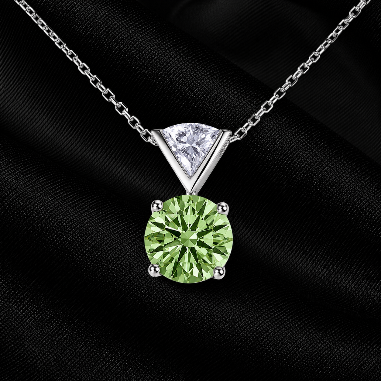Green Lab Grown Diamond Solitaire Pendant Necklace – IGI Certified – 18K Gold