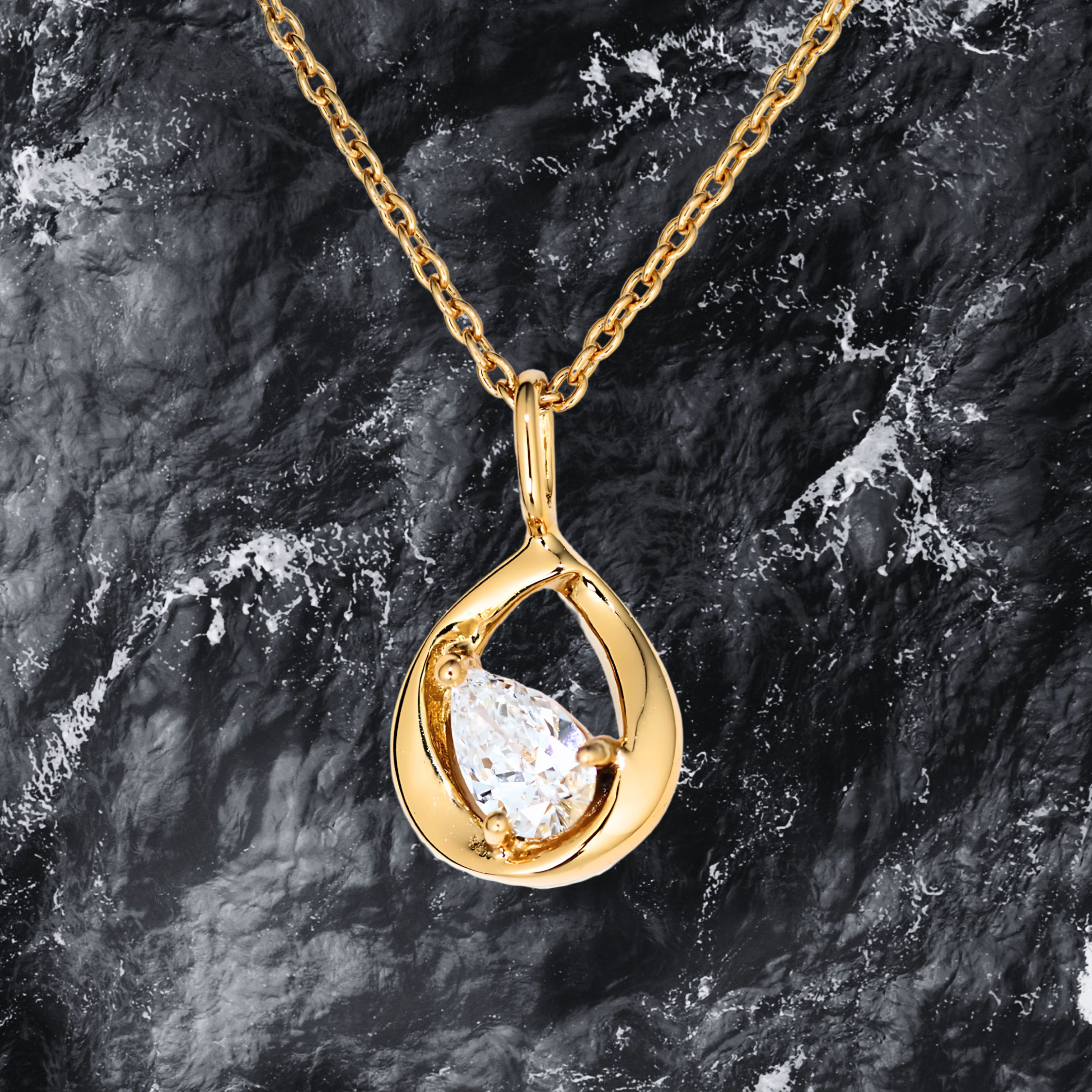 Lotus Petal - 0.3 ct. Lab Grown Diamond Pendant in 18K Gold / 14K Gold / Gold Vermeil, IGI Certified