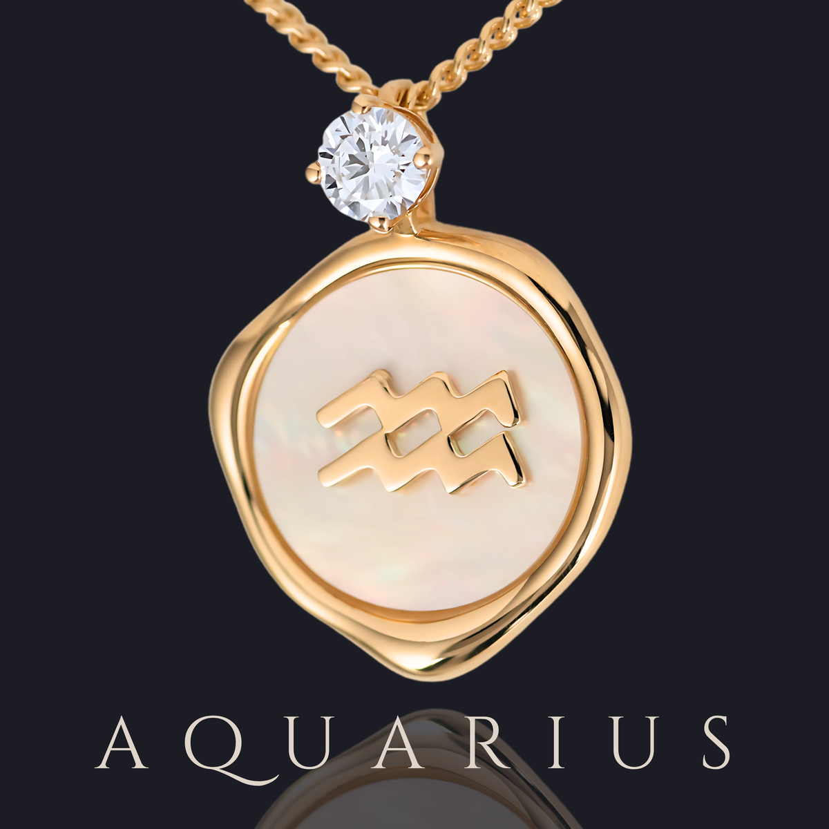 0.2 carat Lab Grown Diamond Aquarius Zodiac Pendant Necklace in 14K /