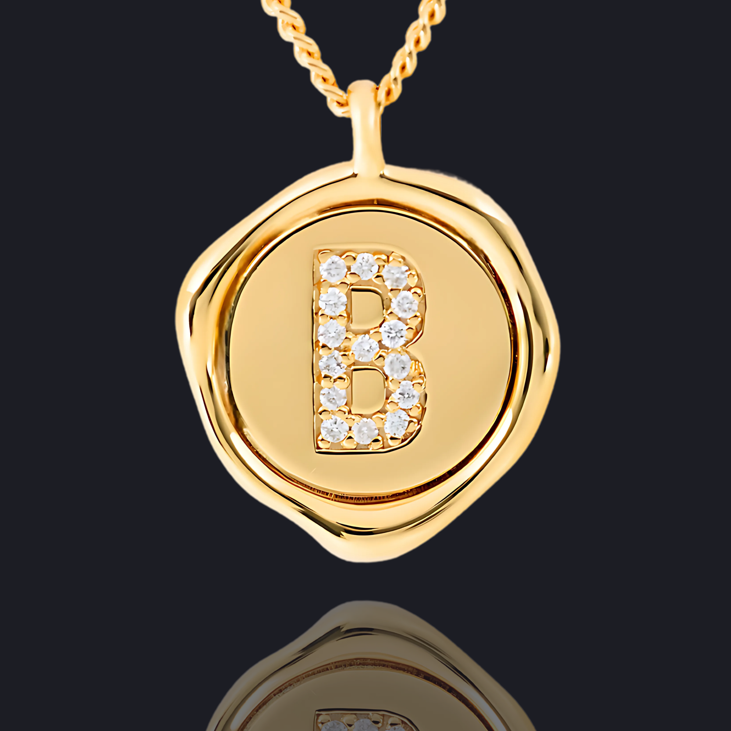 B Letter Pendant - Lab Grown Diamond Pendant in 18K Gold / 14K Gold / Gold Vermeil