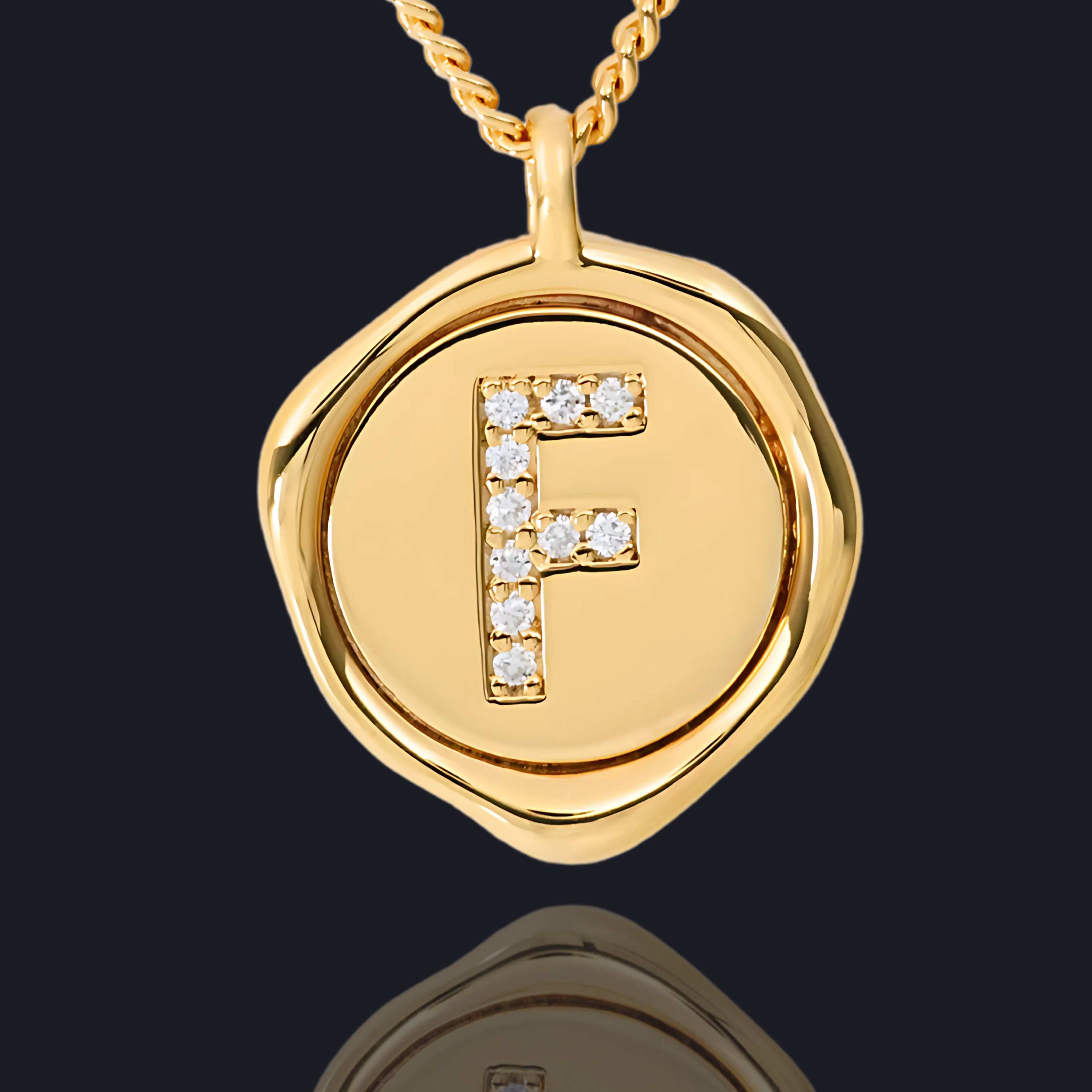 F Letter Pendant - Lab Grown Diamond Pendant in 18K Gold / 14K Gold / Gold Vermeil