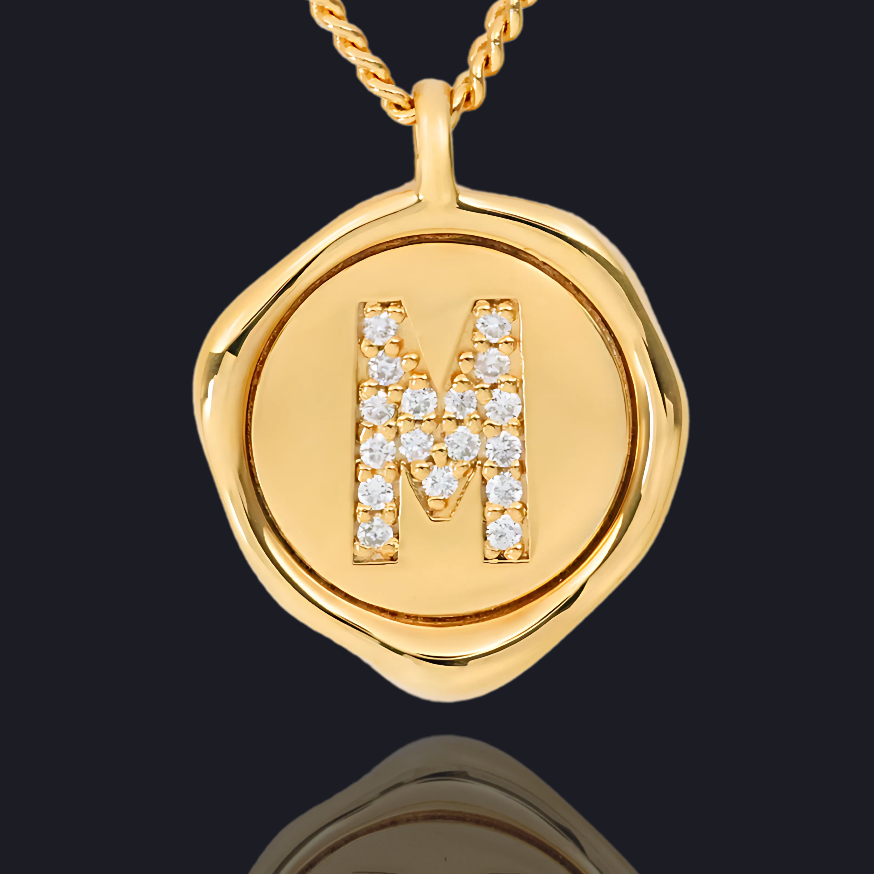 M Letter Pendant - Lab Grown Diamond Pendant in 18K Gold / 14K Gold / Gold Vermeil