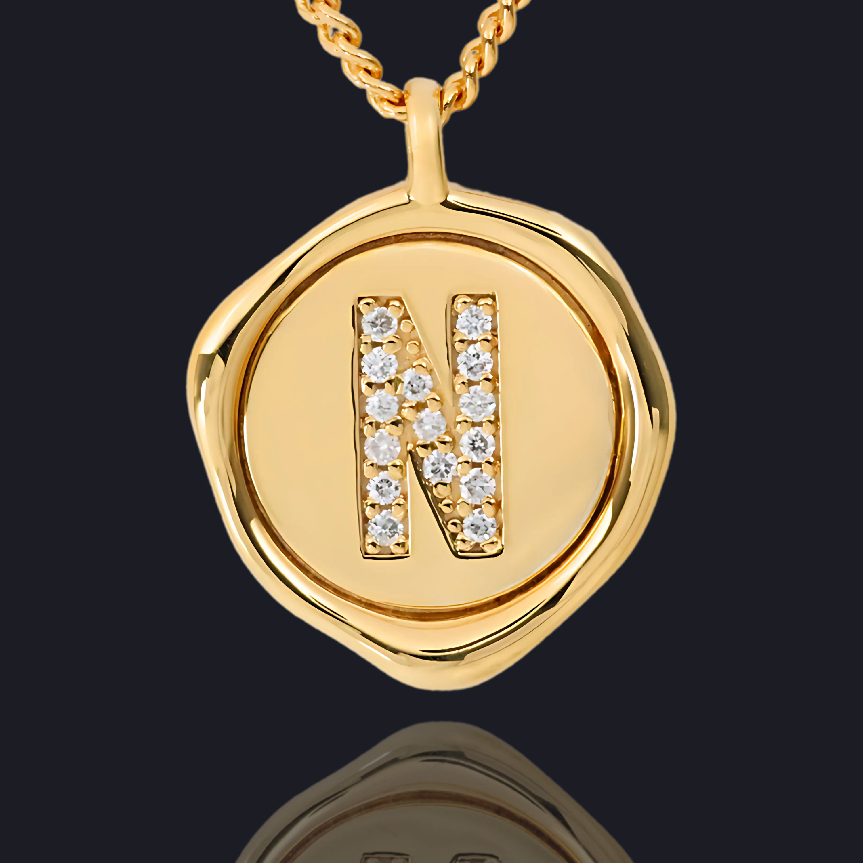 N Letter Pendant - Lab Grown Diamond Pendant in 18K Gold / 14K Gold / Gold Vermeil