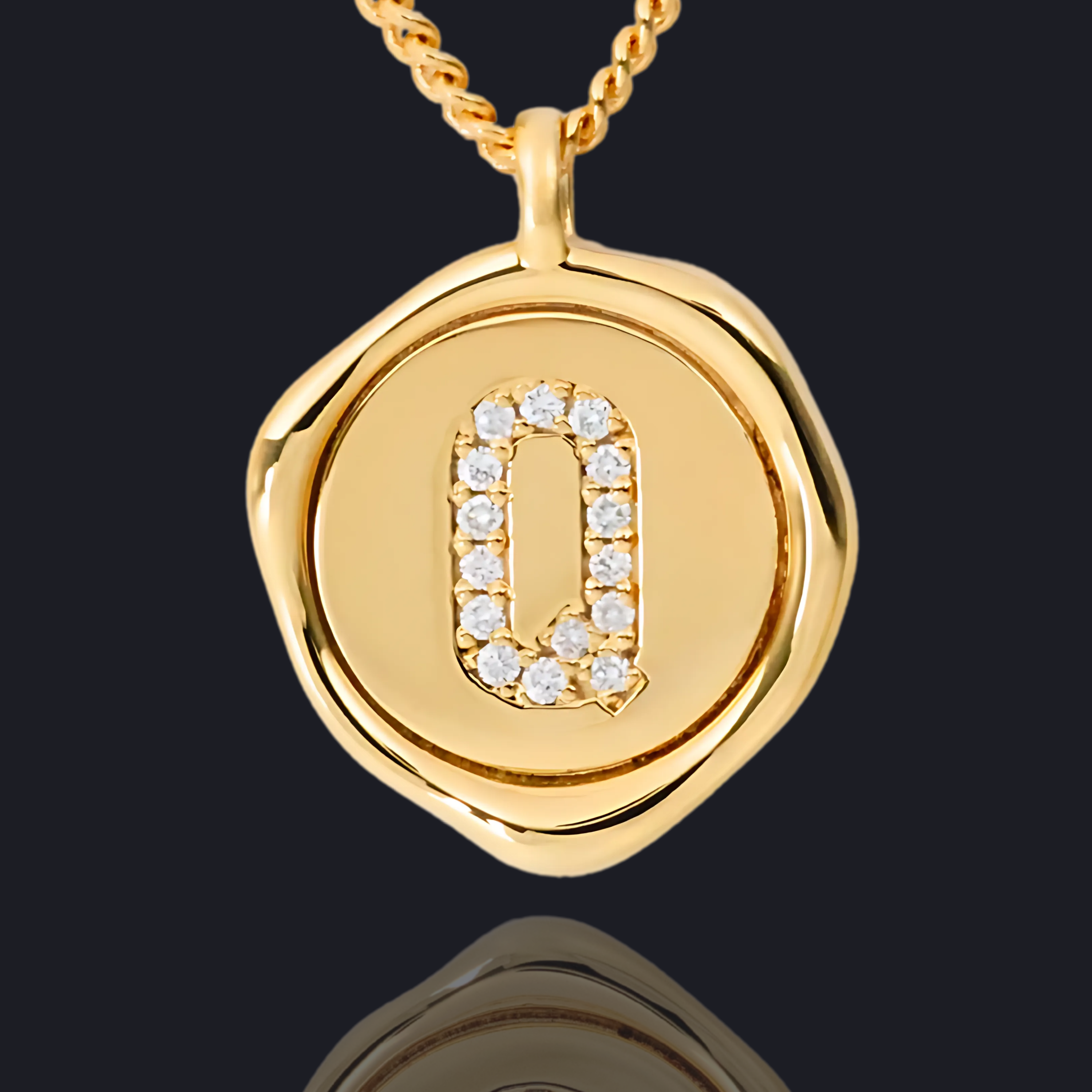 Q Letter Pendant - Lab Grown Diamond Pendant in 18K Gold / 14K Gold / Gold Vermeil
