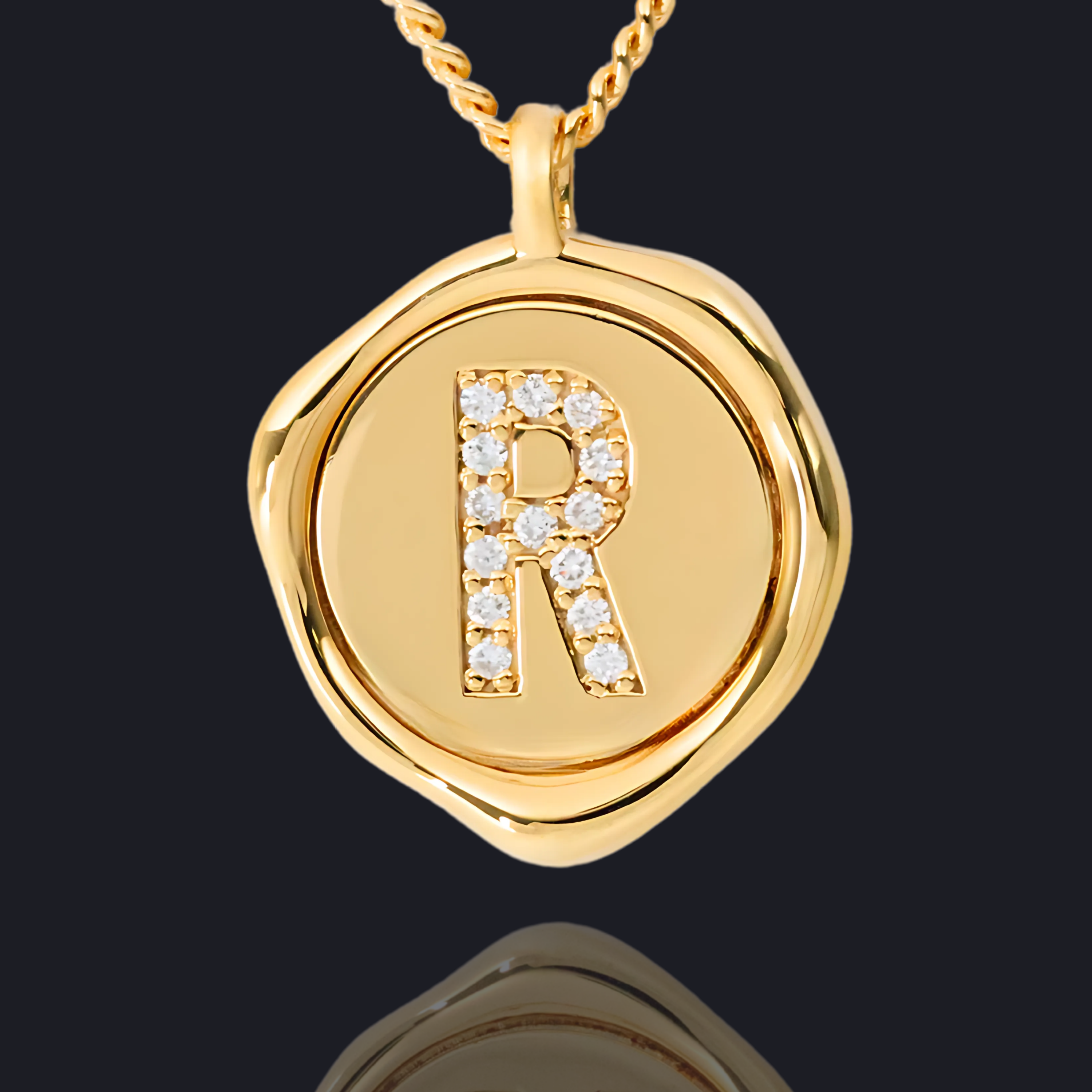 R Letter Pendant - Lab Grown Diamond Pendant in 18K Gold / 14K Gold / Gold Vermeil