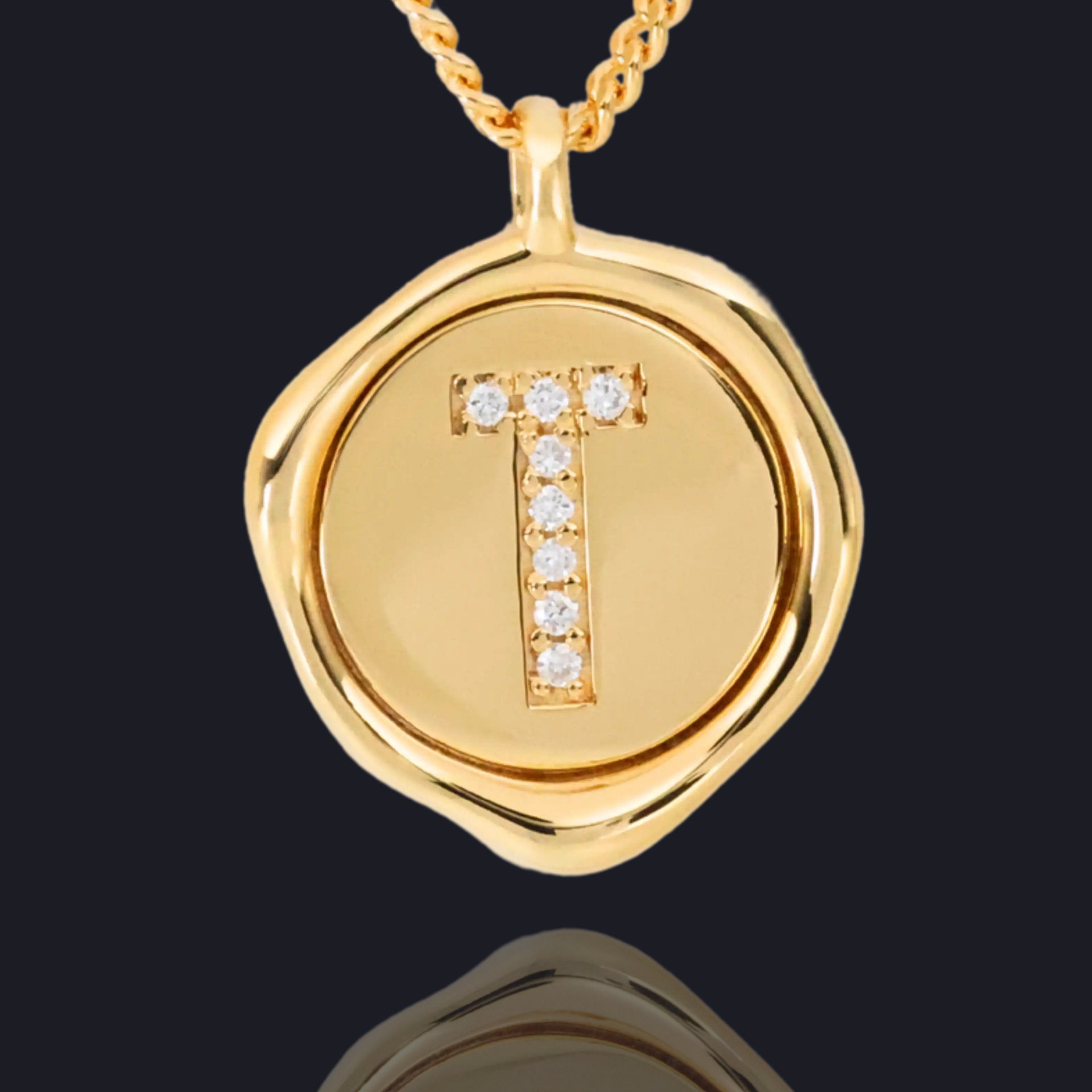 T Letter Pendant Lab Grown Diamond Pendant in 18K Gold 14K Gold