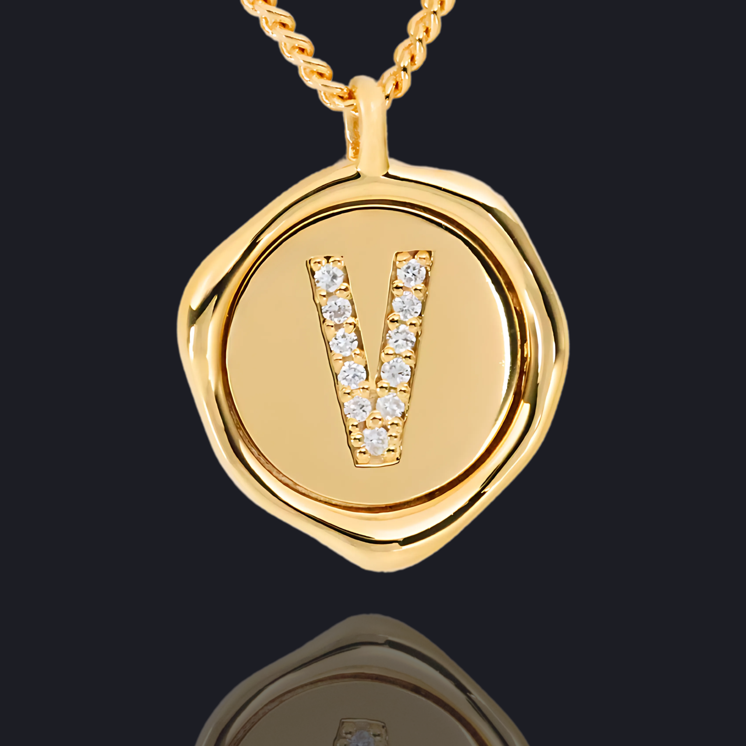 V Letter Pendant - Lab Grown Diamond Pendant in 18K Gold / 14K Gold / Gold Vermeil