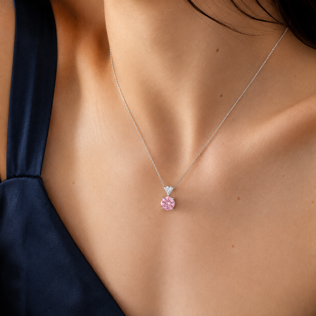 Pink Lab Grown Diamond Solitaire Pendant Necklace – IGI Certified – 18K Gold