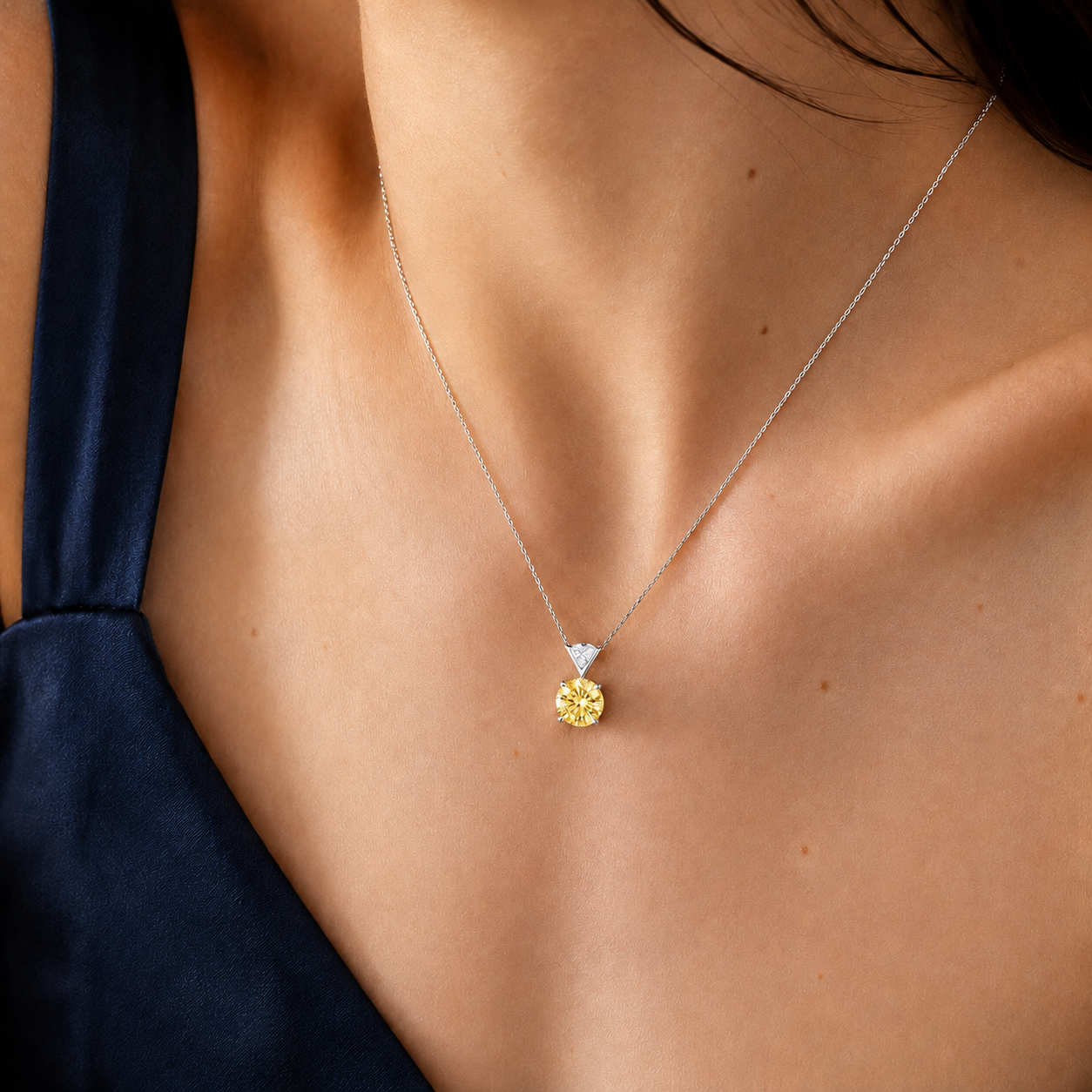 Yellow Lab Grown Diamond Solitaire Pendant Necklace – IGI Certified – 18K Gold