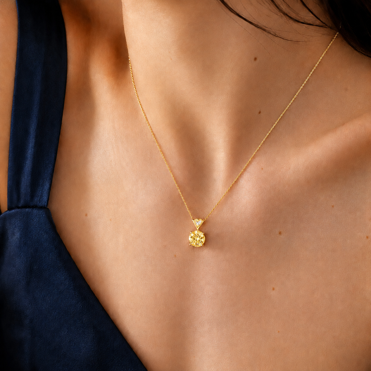 Yellow Lab Grown Diamond Solitaire Pendant Necklace – IGI Certified – 18K Gold