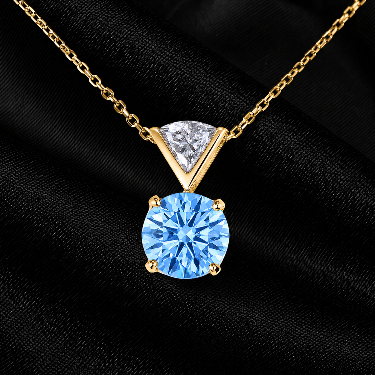 Blue Lab Grown Diamond Solitaire Pendant Necklace – IGI Certified – 18K Gold