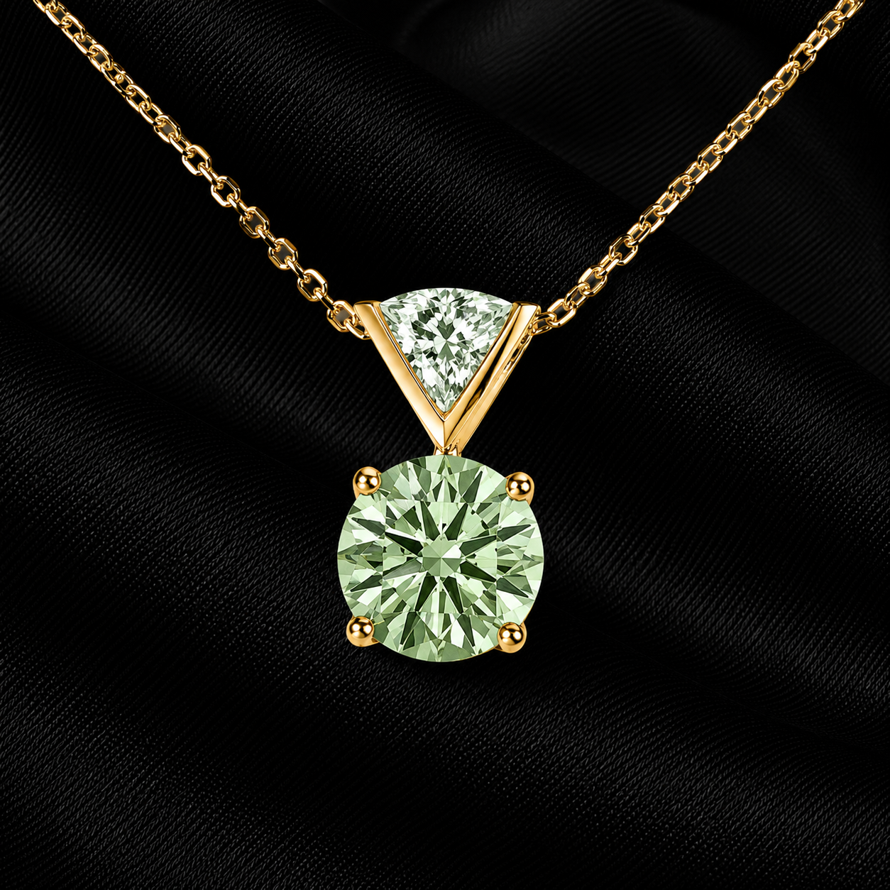 Green Lab Grown Diamond Solitaire Pendant Necklace – IGI Certified – 18K Gold